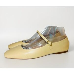 ZARA Women's Beige Tan Leather Mary Jane Ballet Flats Shoes US 7.5 EU 38 NWT